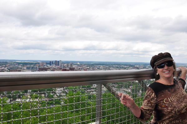 Karen Duquette on the Vulcan tower balcony